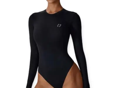 Body moldeador de manga larga negro con cuello redondo